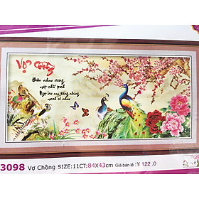 Mua Tranh thêu chữ thập vợ chồng chim công hoa mẫu đơn LV3098 - 84 x 43 cm - chưa thêu