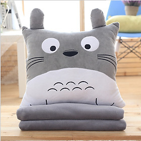 Hình ảnh Combo Mền Gối Ngủ Văn Phòng Tiện Lợi Totoro Vuông Màu Xám Siêu Mịn 1.1x1.7m