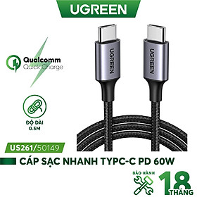 Mua Cáp sạc nhanh USB type C PD 60W dài từ 0.5-2m UGREEN US261 - Hàng Chính Hãng - Bảo Hành 18 Tháng