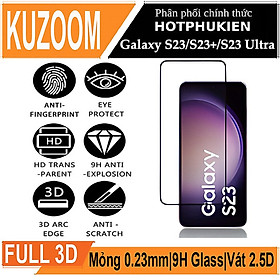 Miếng dán kính cường lực 3D cho Samsung Galaxy S23 / Galaxy S23 Ultra / Galaxy S23 Plus / Galaxy S23+ hiệu Kuzoom Protective Glass - mỏng 0.3mm, vát cạnh 2.5D, độ cứng 9H, viền cứng mỏng - Hàng nhập khẩu