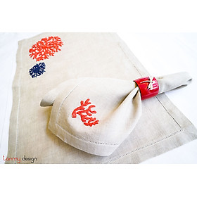 Mua Bộ lót đĩa và khăn ăn linen thêu san hô tròn