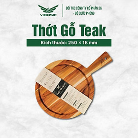 Mua Thớt Gỗ Teak kháng khuẩn Vibasic hình tròn có tay cầm kích thước 25x1.8cm - Hàng chính hãng Bộ Quốc Phòng