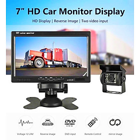 Bộ Màn Hình Camera Lùi Cho Xe Tải 24V 7.0 Inch Cáp 15M Camera 18 LED Hồng Ngoại Nhìn Trong Đêm Cho Xe Buýt Xe Tải Container Xe Công Trình