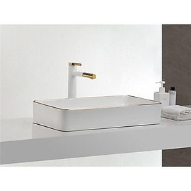 Lavabo vuông trắng viền vàng