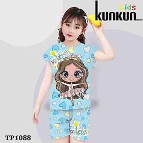 Quần áo bé gái chất Thun lạnh in 3D hình công chúa tóc hồng Kunkun Kid TP1012-1013- 1088-1091 size đại từ 10-60kg