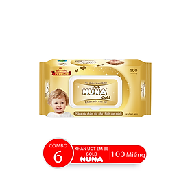 Combo 6 bao khăn uớt em bé nuna gold không mùi, 100 miếng/bao
