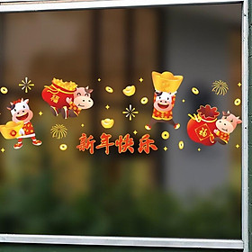 Mua Decal trang trí Tết Hít Tĩnh Điện - 4 Trâu con Chúc Mừng Năm Mới