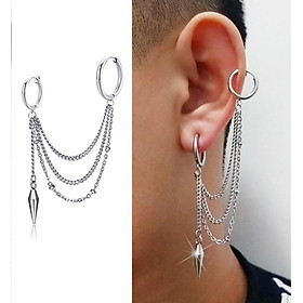 Bông Tai Nam Nữ Tua Rua Đã Bấm Hay Chưa Bấm Tai Đều Đeo Được Chất Liệu Thép Titan Ko Đen TT 2317 - 1 Chiếc