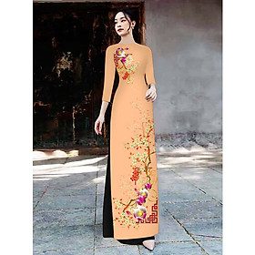 Áo dài lụa in 3D họa tiết hoa lan kết hợp mai vàng AD013 - Lady Fashion