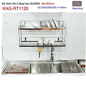 Kệ đựng chén bát inox SUS304, kệ úp chén dĩa 2 tầng dài 60cm KAG-RT1125