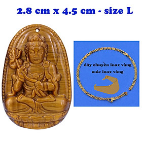Mặt Phật Đại thế chí đá mắt hổ 4.5 cm kèm dây chuyền inox - mặt dây chuyền size lớn - size L, Mặt Phật bản mệnh