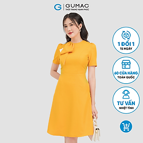 Đầm nữ dáng xòe GUMAC DC07013 form chữ A phối nơ cổ trẻ trung