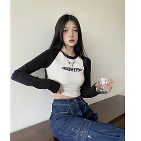 Áo Thun Raglan Nữ Babytee Áo phông Nữ Dài Tay Phối Màu In Chữ 3 Màu