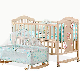 Full set giường cũi gỗ cho bé gồm cũi , nôi , màn , bộ quây cũi , chăn bông gòn