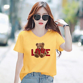 Áo thun nữ MXM cổ tim form rộng in hình gấu chữ Love thun cotton 4 chiều từ 45-60kg ( ANU079 )