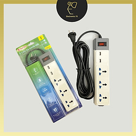 Ổ cắm điện đa năng 3 chấu Rạng Đông - 2 Cổng USB (5V-2A) - Ổ điện chịu tải 2500W - Tích hợp rơ le tự ngắt - Dây 3M-5M