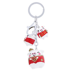 Móc Khóa 3 Con Heo Sứ - Đỏ Trắng