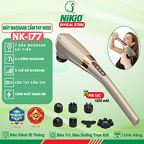 Máy Massage Cầm Tay Nikio NK-177 - Không Dây Pin Sạc, 7 Đầu Mát Xa Độc Đáo, 5 Chế Độ, 6 Tốc Độ Matxa, Hỗ Trợ Giảm Đau Cơ, Cứng Khớp, Thư Giãn Toàn Thân - Tay Cầm Dài Dễ Thao Tác