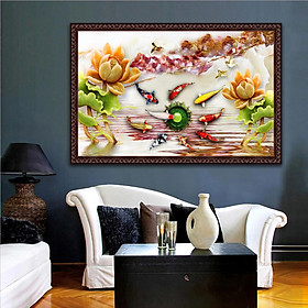 Bức tranh dán tường CỬU NGƯ QUẦN HỘI in giấy ảnh với 2 lựa chọn bề mặt cán lớp PVC gương hoặc màng pvc, MS: 20072691L12