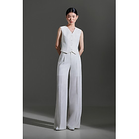 Set áo blazer kết hợp cùng áo gile và quần vải ống suông TOVE thiết kế cao cấp WHITE CHIC