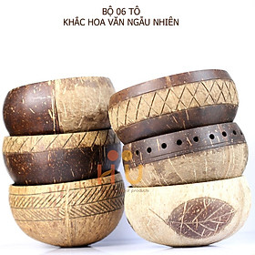 Mua Combo 6 Tô Gáo Dừa Khắc Hoa Văn Ngẫu Nhiên - Com