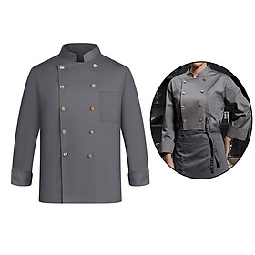 Chef Jacket, Comfortable Overalls Gray Stand up Outline Men Folded Cuffs Wear Resistant Chef Coat for Kitchen Hotel Restaurant