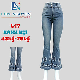 L17_Quần jean nữ, loe, lưng cao, quần bò nữ dáng ôm, quần rin nữ có big size, cho 42kg đến 75kg,LEN NGUYEN STORE - Xanh Bụi, Xanh Bụi