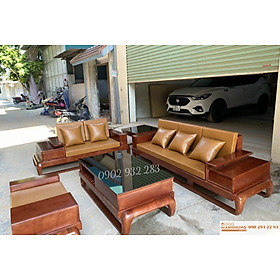 Mua Bộ bàn ghế sofa phòng khách góc gỗ sồi chân đùi gà   mẫu mới 2022 - Đồ Gỗ Mạnh Hùng