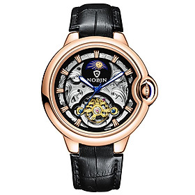 Đồng hồ nam NOBJN dành cho doanh nhân 30M không thấm nước dạ quang-Màu Vàng hồng & Đen-Size Dây da