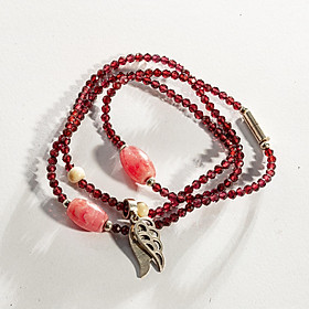 Vòng tay phong thủy Ngọc hồng lựu (Garnet) mix lu thống Đào hoa bạc 925 cho mạng Hỏa Thổ