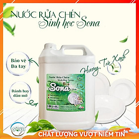 Nước rửa chén sinh học SONA 5kg sạch bong sáng bóng 100% thiên nhiên can to tiết kiệm