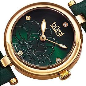 Burgi Diamond Accented Flower Dial Watch - 4 Diamond Hour Markers On Genuine Leather Strap - BUR128