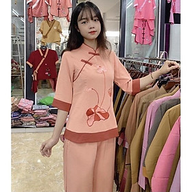 Đồ Lam Đi Chùa # Sẫm 2Nút Phối Vải Đũi Cao Cấp # Quần Áo Nữ # Đồ Bộ Nữ