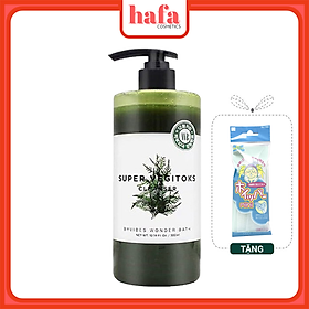 Hình ảnh Sữa rửa mặt thải độc rau củ Byvibes Wonder Bath Super Vegitoks Cleanser 300ml (Màu xanh) + tặng kèm 1 túi lưới rửa mặt tạo bọt