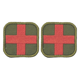 2 Pieces 50 X 50mm Hook & Loop Medic First Aid Red Cross Patch Tan