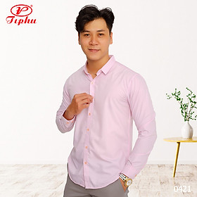 Áo sơ mi màu hồng pastel hiệu Amazing, dáng trẻ slim fit, phong cách Hàn Quốc, vải bamboo mềm mịn