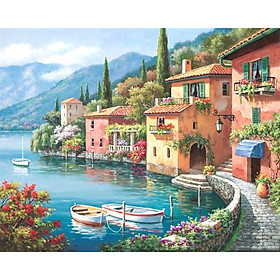 Mua Tranh sơn dầu số hoá tự tô đã căn sẵn khung 40x50 cm (painting by number) - DZ440 Bình minh hải cảng