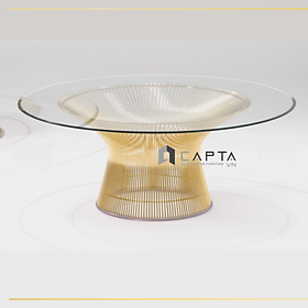 Mua Bàn trà sofa tròn 80 cm mặt kính cường lực chân lồng sắt mạ màu vàng gold cho phòng khách lớn TS PLATNER GOLD-08 nhập khẩu cao cấp Tp HCM