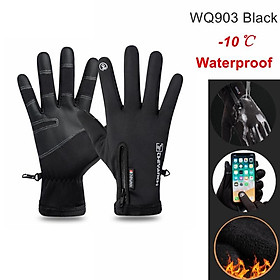 Chạm vào màn hình đàn ông đạp găng tay Găng tay xe đạp mùa đông không thấm nước đi xe tay ga xe đạp xe đạp xe mô tô ngoài trời Găng tay ấm áp Color: WQ903 Black Size: XXL