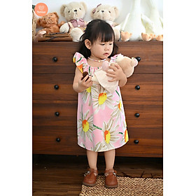 Tamiuy Đầm Yếm Cổ Thun Họa Tiết Hoa Hướng Dương Cho Bé Gái Từ 1-10 Tuổi Chất Liệu Linen Mềm Mịn