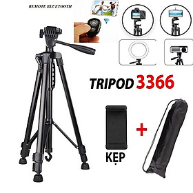 Giá đỡ chụp ảnh điện thoại Tripod 3 chân 3366 có remote bluetooth tương thích với nhiều dòng máy