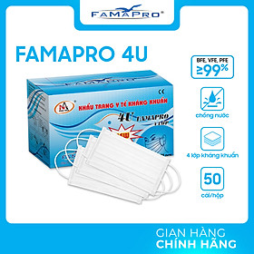 [HỘP - FAMAPRO 4U] - Khẩu trang y tế 4 lớp kháng khuẩn Famapro 4U (50 cái/ hộp )