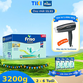 Sữa Bột Friso Gold 4 Hộp Giấy 3.2kg (Dành Cho Trẻ Từ 2 - 6 Tuổi) - Tặng 2 lốc RTD 180ml