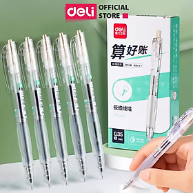 Bút Bi Nước Bút Gel Bút Mực Bấm Văn Phòng Deli Mực Đen Ngòi 0.35mm Học Sinh Mực Đều, Ngòi Nhỏ - Có Ruột Thay Thế