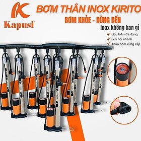 Bơm xe đạp, xe máy thân inox thương hiệu Kirito nhật bản có đầu bơm bóng, bơm đệm - Bơm inox Kirito
