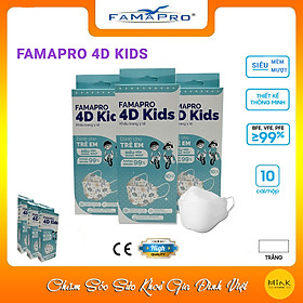[CHÍNH HÃNG] Khẩu Trang Y Tế 3 Lớp Famapro 4D Kids/Dành Cho Trẻ Em Từ 4-10 Tuổi/Kháng Khuẩn 99%/Hộp 10 Cái