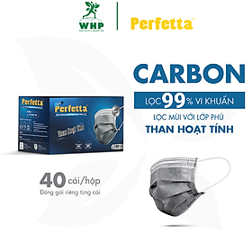 [1 HỘP - PERFETTA CARBON] - Khẩu Trang Carbon Hoạt Tính Chất Lượng Cao, Khử Mùi, Chống Bụi Mịn, Màu Xám Xanh, 4 Lớp, Bảo Vệ Tối Ưu, Đóng Gói Từng Cái - (40 cái/hộp)