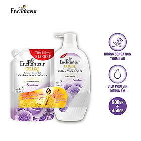 Sữa tắm nước hoa Enchanteur Sensation 900gr + Túi Sữa tắm 450gr NYP
