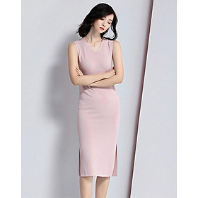 Đầm ôm body sát nách cổ tim xẻ tà sang chảnh-DO64