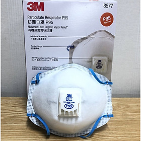 Nguyên hộp 10 cái khẩu trang than hoạt tính chống hóa chất và hơi hữu cơ 3M 8577 P95, loại có van thở